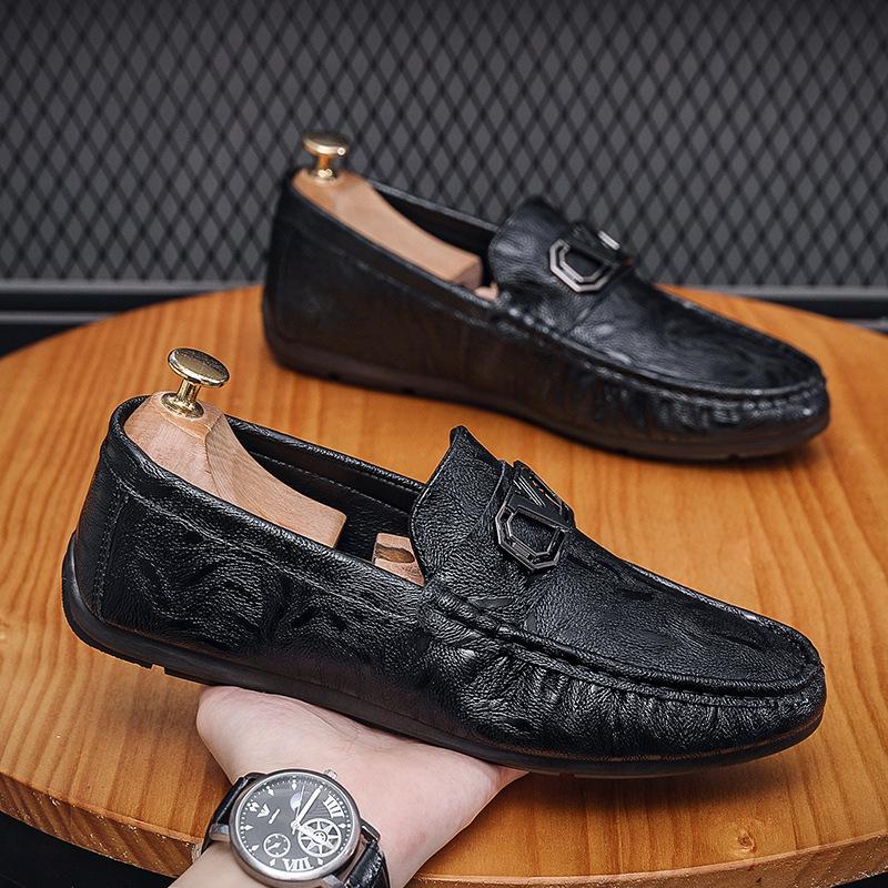 Мужские туфли Doudou осень 2025 новые повседневные кожаные туфли мягкая подошва на одном педале мужские туфли ленивые лоферы