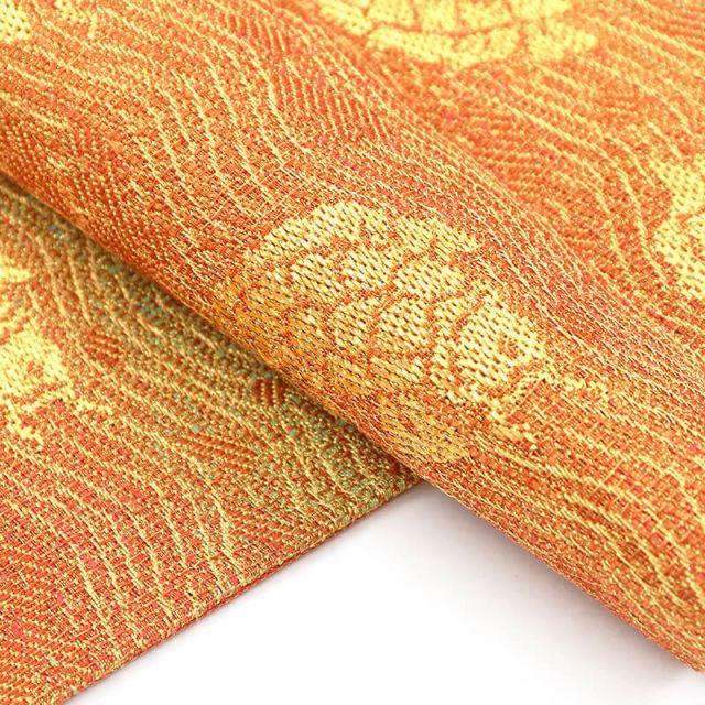 Used Fukuro Obi, Fukuro Obi, Formal Obi, Formal Obi, Ladies, Pure Silk, Orange, Gold, Araiso Pattern, Length 418cm, Width 31cm, Tailored Obi