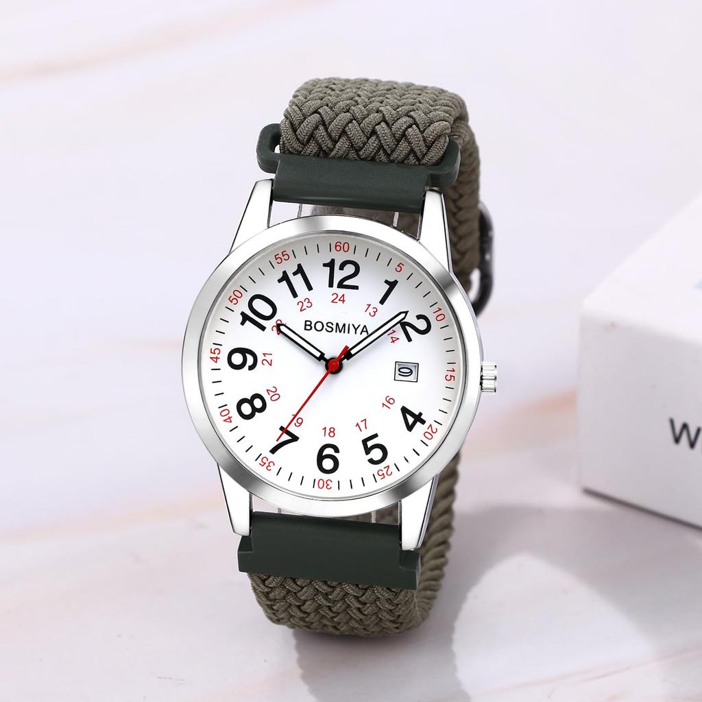Наручные часы с плетеным ремешком, водонепроницаемые, плетеные, цветные, кварцевые, легко регулируемые, милые, день, мужские, ремешок, окошко, календарь, браслет, часы, читать, циферблат,