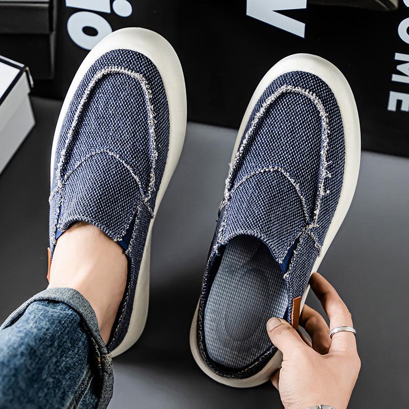 Модная мужская парусиновая обувь Лето 2025 Новые туфли с закрытым носком, полушлепанцы, дышащие, удобные, повседневные тканевые туфли, модная трендовая обувь для мужчин