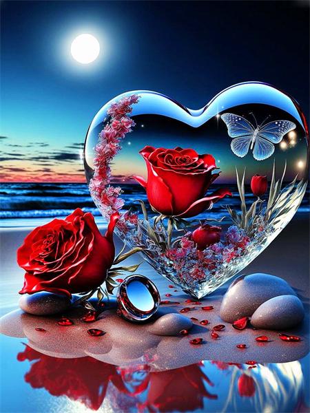 5d Алмазная картина Новое сердце Красная роза Домашний декор Вышивка Приморский цветок Пейзаж Полный квадрат/круглая наклейка на стену