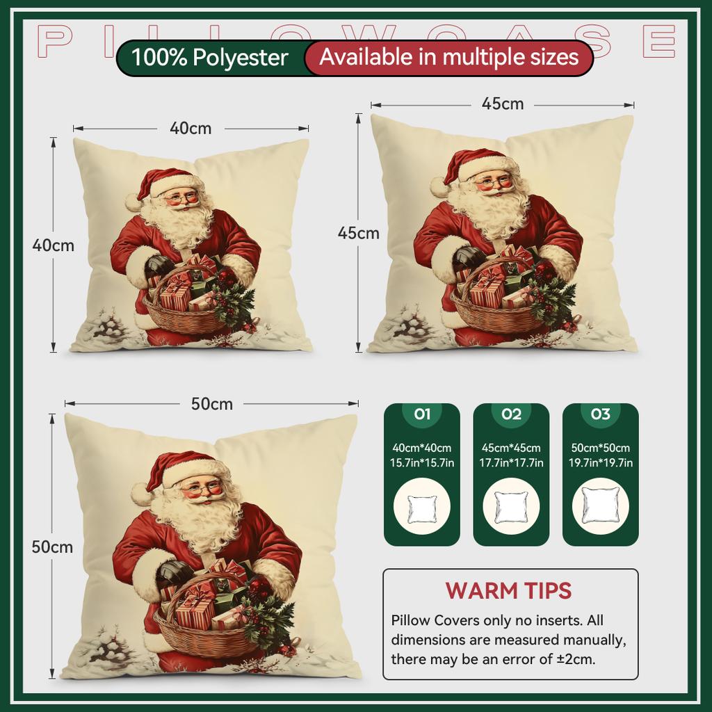 Vintage Style Christmas Pillowcase Printed Polyester 40/45/50cm Throw Pillowcover Decorative Sofa Cushion Pillowslip Home Decor