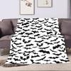 Black Bats Pattern on White Background Patterned flannel blanket perfect for the bedroom living room, sofa, or a little nap