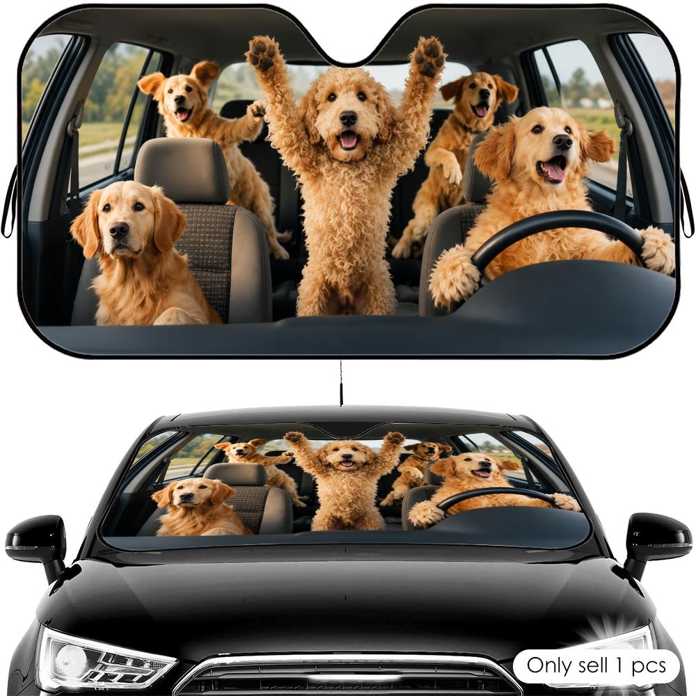 Funny Animals Driving Car Sun Visor Car Windshield Sun Shade UV Protection Heat Insulation Cover Universal Sun Protector