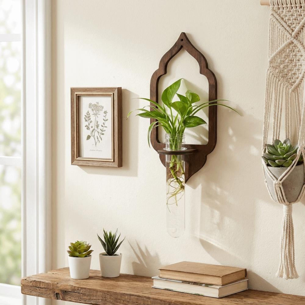 Home Ornaments Wall Mounted Planter Wooden Wall Decoration Lantern Planter Holder Hydroponics
