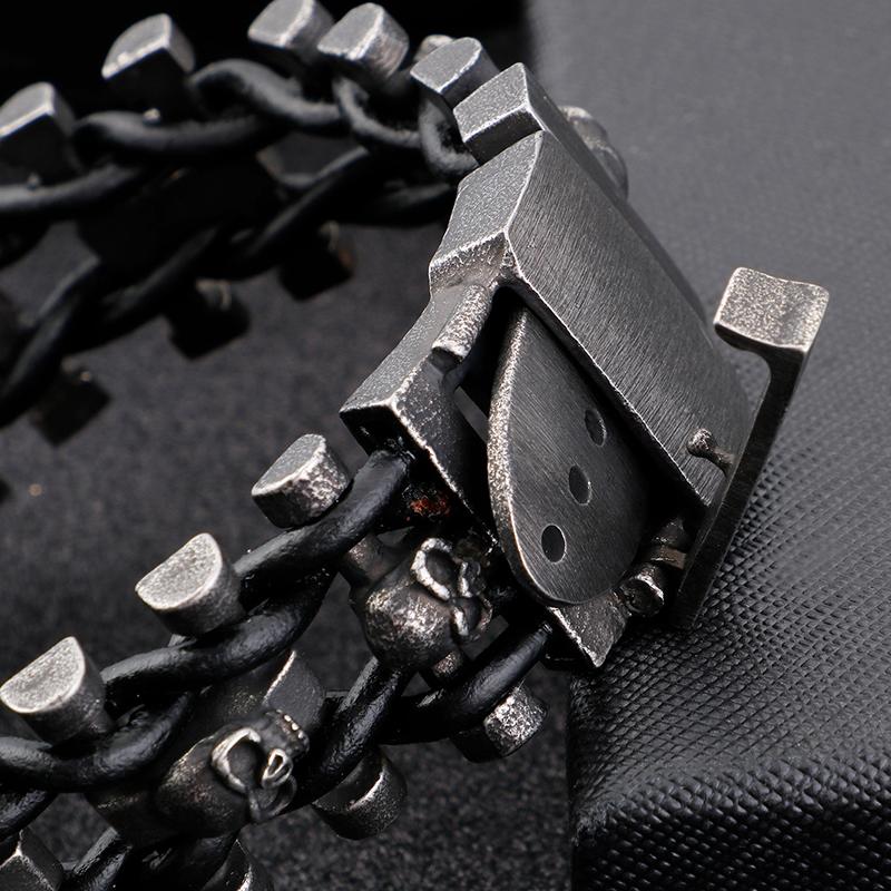 Мужской винтажный браслет премиум-класса в стиле панк из нержавеющей стали с байкерским черепом, плетеный кожаный браслет ручной работы, готические мужские украшения