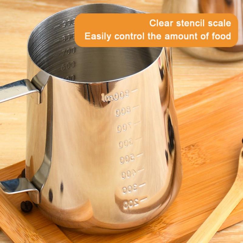 Нержавеющая сталь Вытягивающий кувшин Гравировка Мерный стакан Молочный кувшин для вспенивания,350/600/1000мл