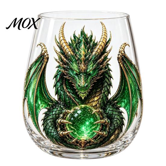 Fantasy Themed Drinking Cups Mythic Dragon Glass Art Cup, 3D Sculpted with Crystal Ball, Handcrafted Style 400ml Whiskey Tumbler for Bourbon