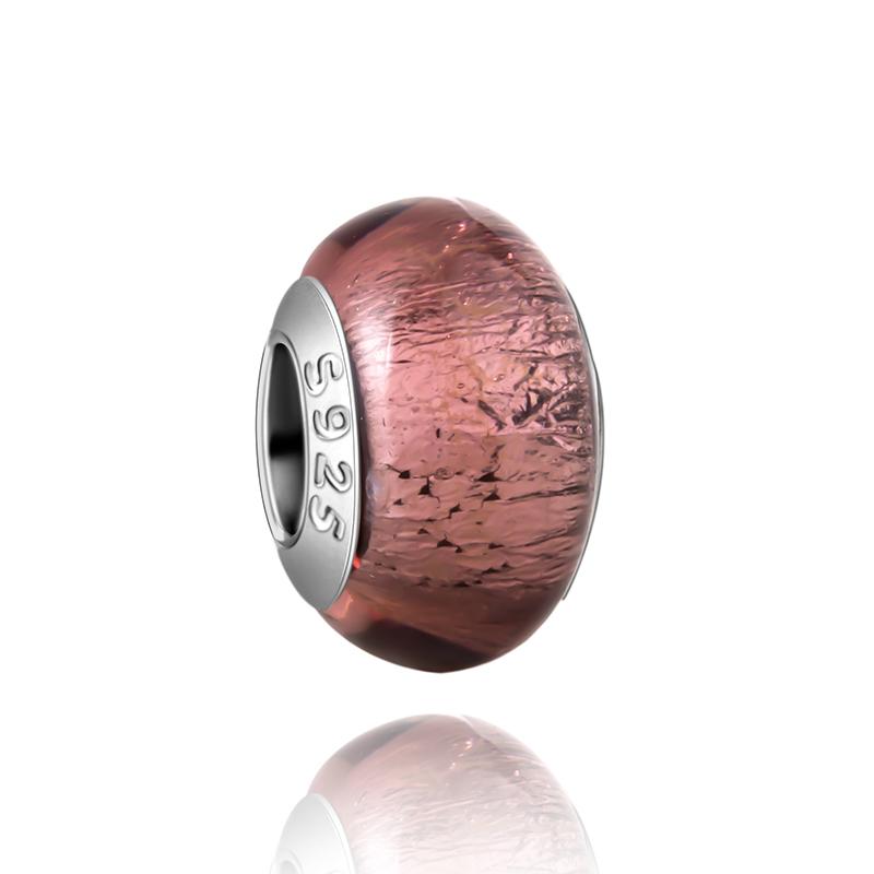 Муранское стекло Серия стерлинговое серебро 925 пробы Медный павлин синий и лепесток цветка Вращается Шарм Подходит для браслета Женские изящные циркониевые аксессуары