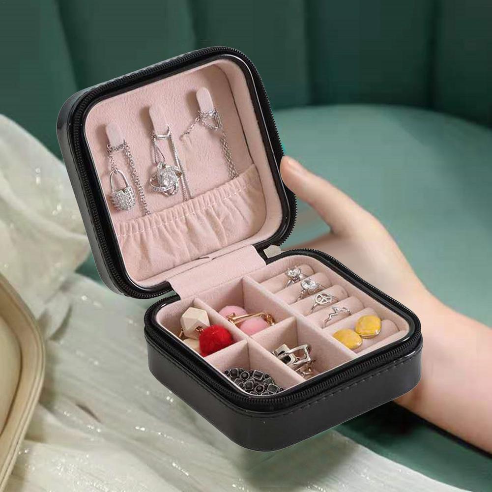 Jewelry Organizer Display Travel Jewelry Case Boxes Pu Leather Earring Necklace Ring Portable Holder Zipper Small Box