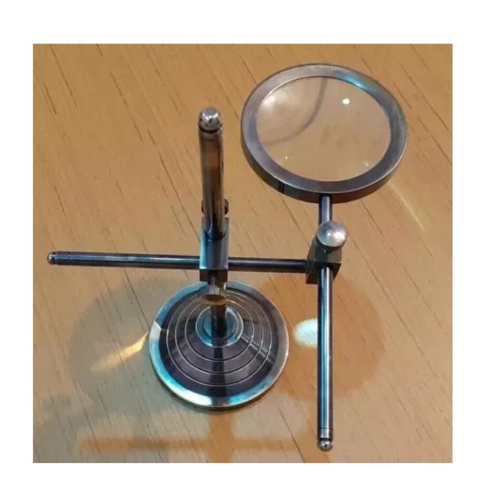 Nautical Antique Brass Magnifying Glass Adjustable Magnifier In Wooden Base Desk