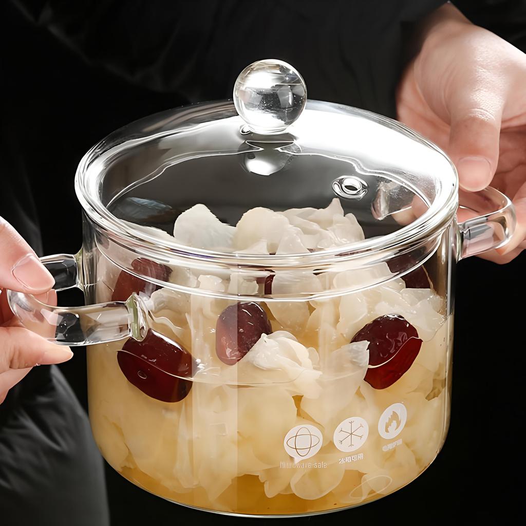 Transparent High-Temperature Glass Pot for Soup, Stews, and Noodles - Suitable for Electric, Ceramic Stoves, and Open Flame Cooking