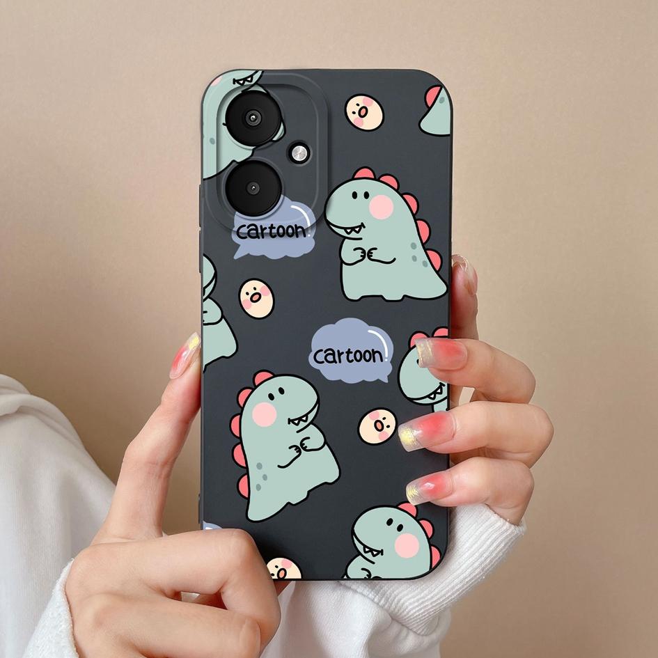 Lovely Dinosaur Cartoon Pattern Bumper For Xiaomi Poco M6 Pro 4G 5G X6 F6 F5 F 6 F 5 Phone Case Camera Protection Matte Silicone Back Cover For Xiaomi