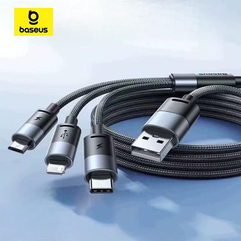 Baseus 3.5A 3 in 1 USB C Cable for iPhone 14 13 12 Pro 11 Charger Cable Micro USB C Type C Cable for Macbook Pro Samsung Xiaomi