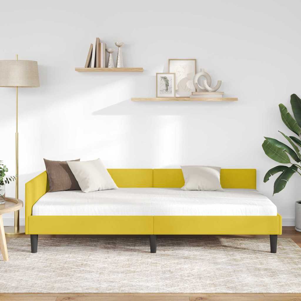 L shaped bed frame with headboard yellow 90 cm x 190 cm velvet