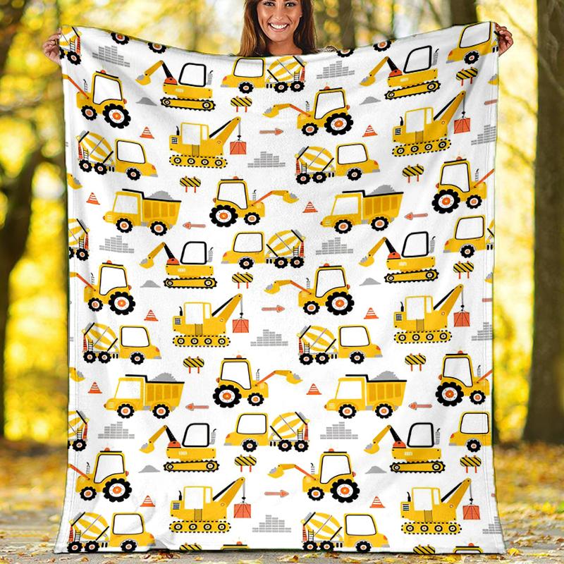 excavator Theme Printed Blanket - Perfect for Couch, Bed, Travel & Outdoor Use | Machine Washable, Cozy & Durable.