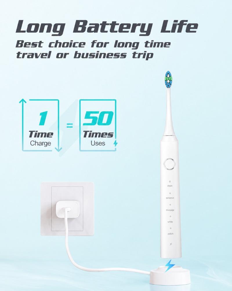 Electric Toothbrush USB Rechargeable IPX7 Waterproof 6 Brush Heads Electric Tooth Brush Powerful Sonic Toothbrush for Adult Kids