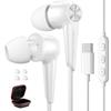Wired with Canal Clear Volume Compatible with iPhone 16 Pixel 8a S24 Heavy HiFi Sound Equipped with For Just Plug In and White Type-C Earphones,
