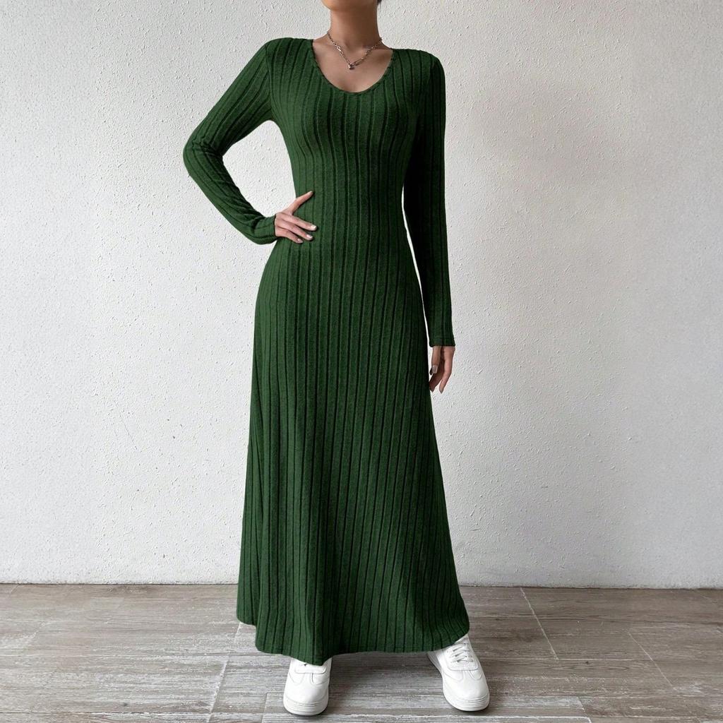Women's Long Sleeve Dress Fall Casual T Shirt Loose Fit Pleated Front Dresses With Pockets