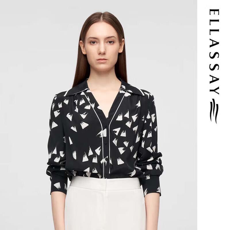 ELLASSAY Women's Mulberry Silk Blend Irregular Hem Slanted Placket Lapel Shirt
