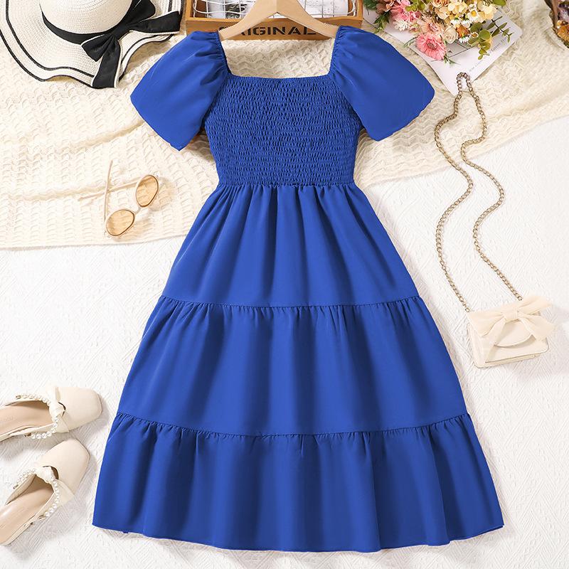 Модное летнее детское платье для девочек с коротким рукавом, кружевное, пэчворк, с завышенной талией, свободное платье принцессы