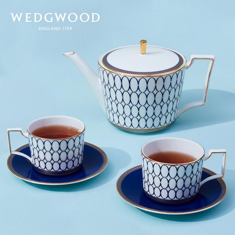 Wedgwood Порошок золота Год 1 Горшок 2 Чашки 2 Тарелки Костяной Фарфор Кофейная Посуда