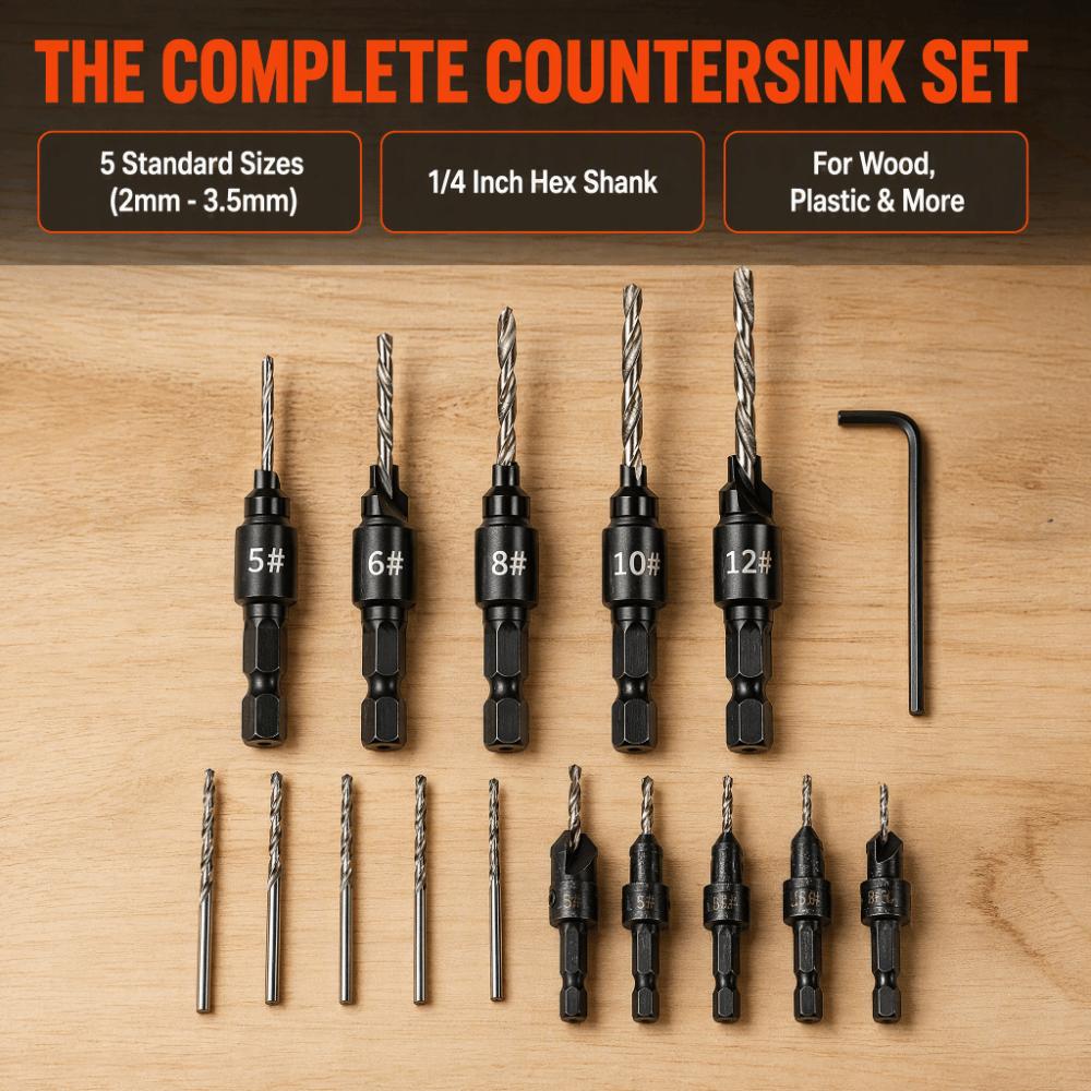 11pcs 1/4 Inch Hex Shank Counterbore Drill Bit Set Quick Change Chamfer Drill Bit Set Woodworking