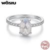 WOSTU Natural Labradorite Teardrop Band Rings For Women 925 Sterling Silver Gemstone Rings With CZ Anniversary Birthday Gift