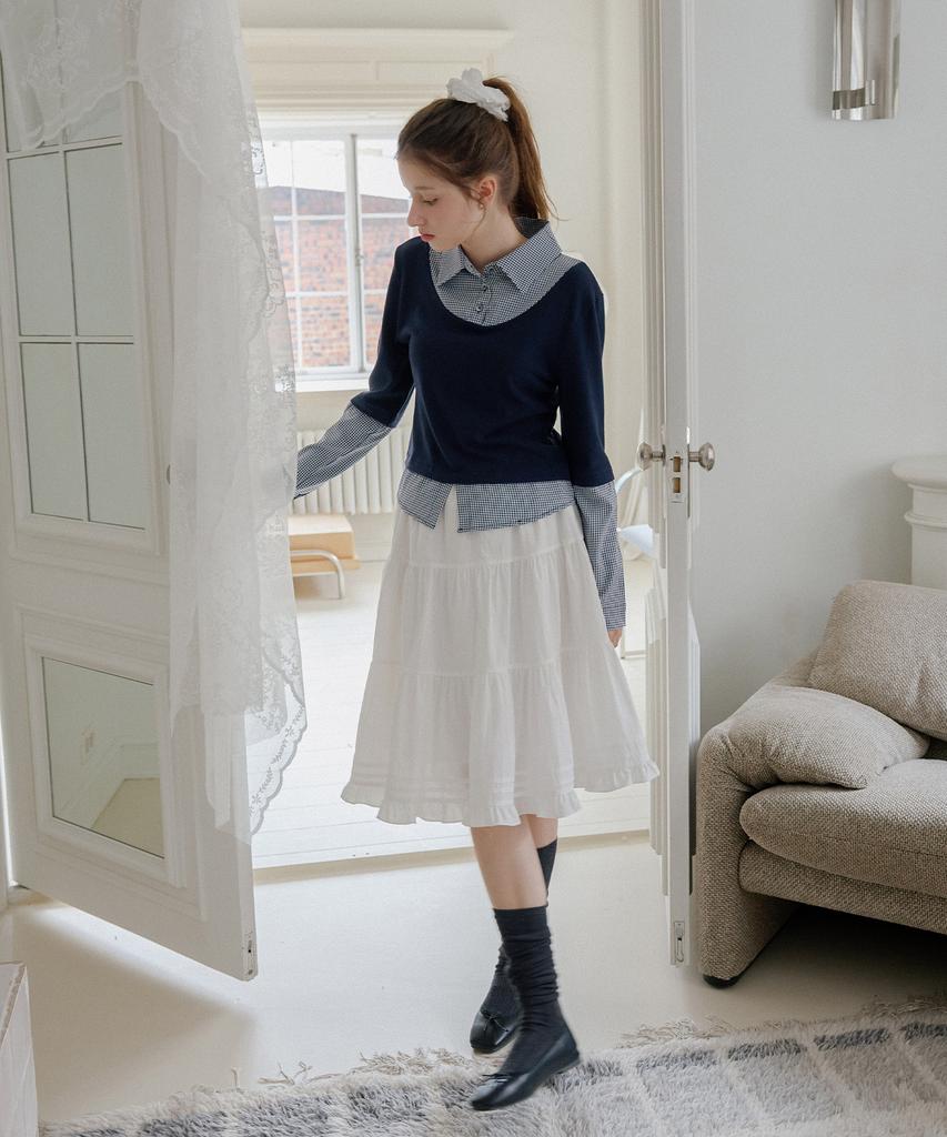 LETTER FROM MOON Chase Layered Collar Top (Navy)