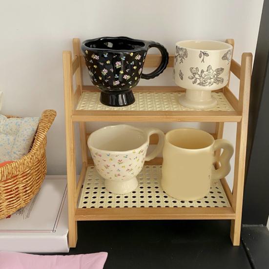 Бамбуковая двухслойная стойка, двухъярусный настольный органайзер, высокая устойчивость, прочная несущая кухонная стойка, держатель для стаканов