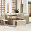 8-piece Garden Sofa Set with Beige Cushions Poly Rattan Acacia, 3-piece Garden Dining Set 3361476