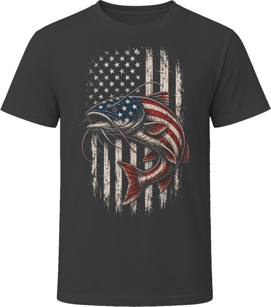 USA Flag Catfish Fisherman T-Shirt