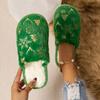 Christmas Pattern Plush Winter Slippers, Cozy & Warm Slip On Fuzzy Flat Shoes, Closed Toe Indoor Floor Slippers