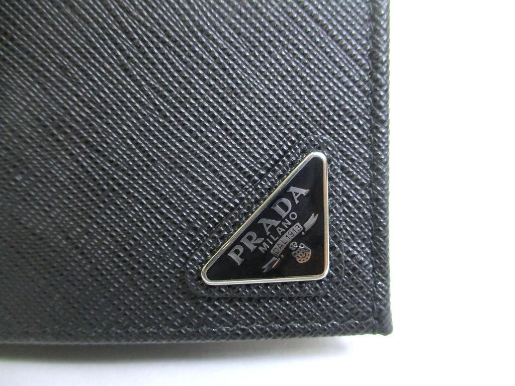 Authentic PRADA Saffiano Triangle Black Leather Bifold Long Flap Wallet #b088 Seller refurbished