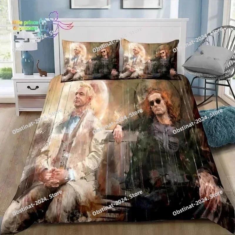 3D Good Omens Любовь Комплект постельного белья Печатное одиночное одеяло Покрывало Пододеяльник Наволочка Набор из 3 предметов Для детей Взрослый размер