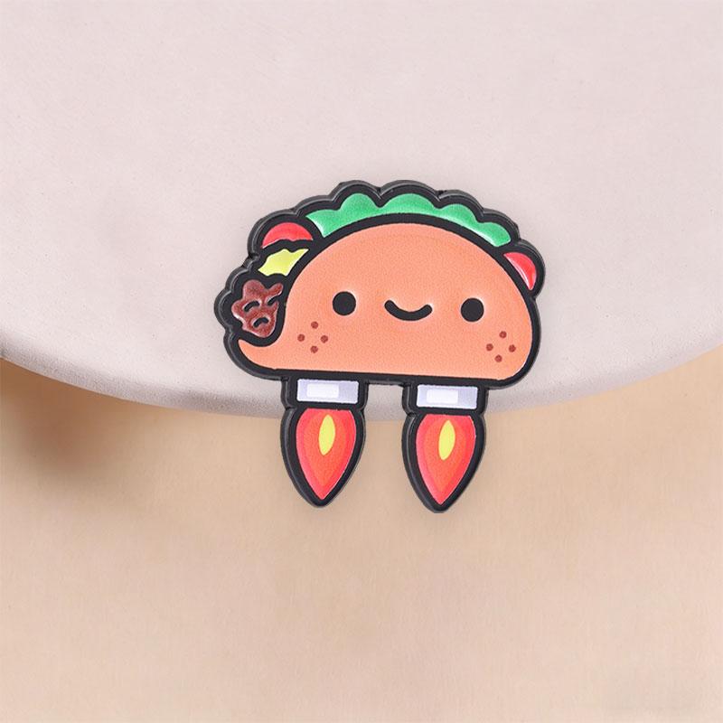 Cute Rocket Taco Enamel Pins Funny Mexican Food Jetpack Brooches Lapel Badge Cartoon Jewelry Accessory Gifts For Friends