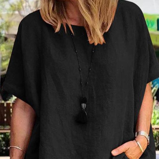 Yousheng Women's Cotton Linen 2-Piece Outfit Short Sleeve Crewneck Pullover Top And Shorts Set with Pockets Summer Casual Loungewear Tracksuit