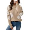 Women Autumn Winter Long Sleeve O Neck Flower Jacquard Weave Pullover Knitted Sweater Knitwear Top