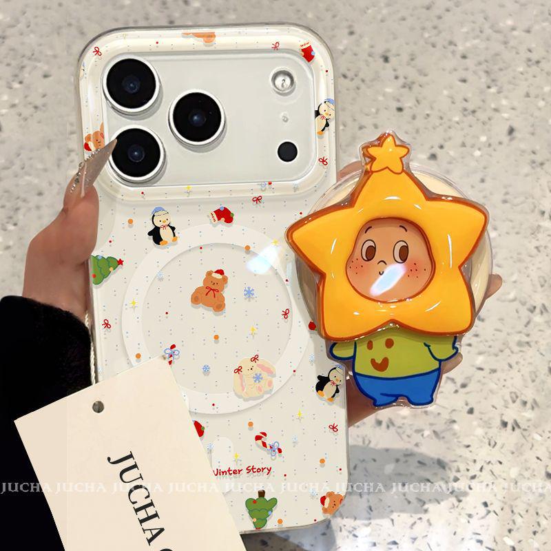 Магнитный чехол для iPhone 17 Pro Max с подставкой, дизайн «Рождественские звезды», ударопрочный, для мальчиков