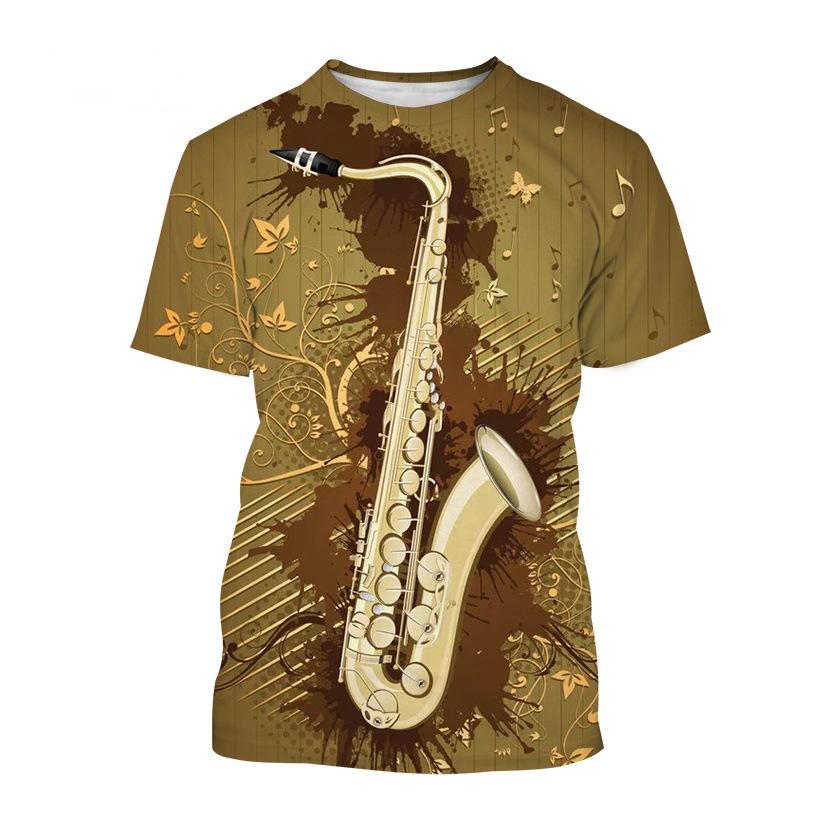 Saxophone Series 3D Printed Men's Casual Short Sleeved T-shirt Sportwear Men T-shirts