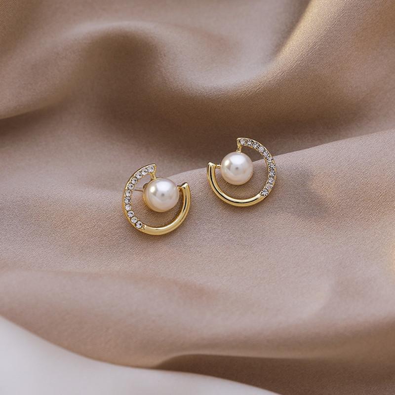 Pearl Rhinestone Earrings Round Trendy Small Temperament Stud Earrings Earrings Women