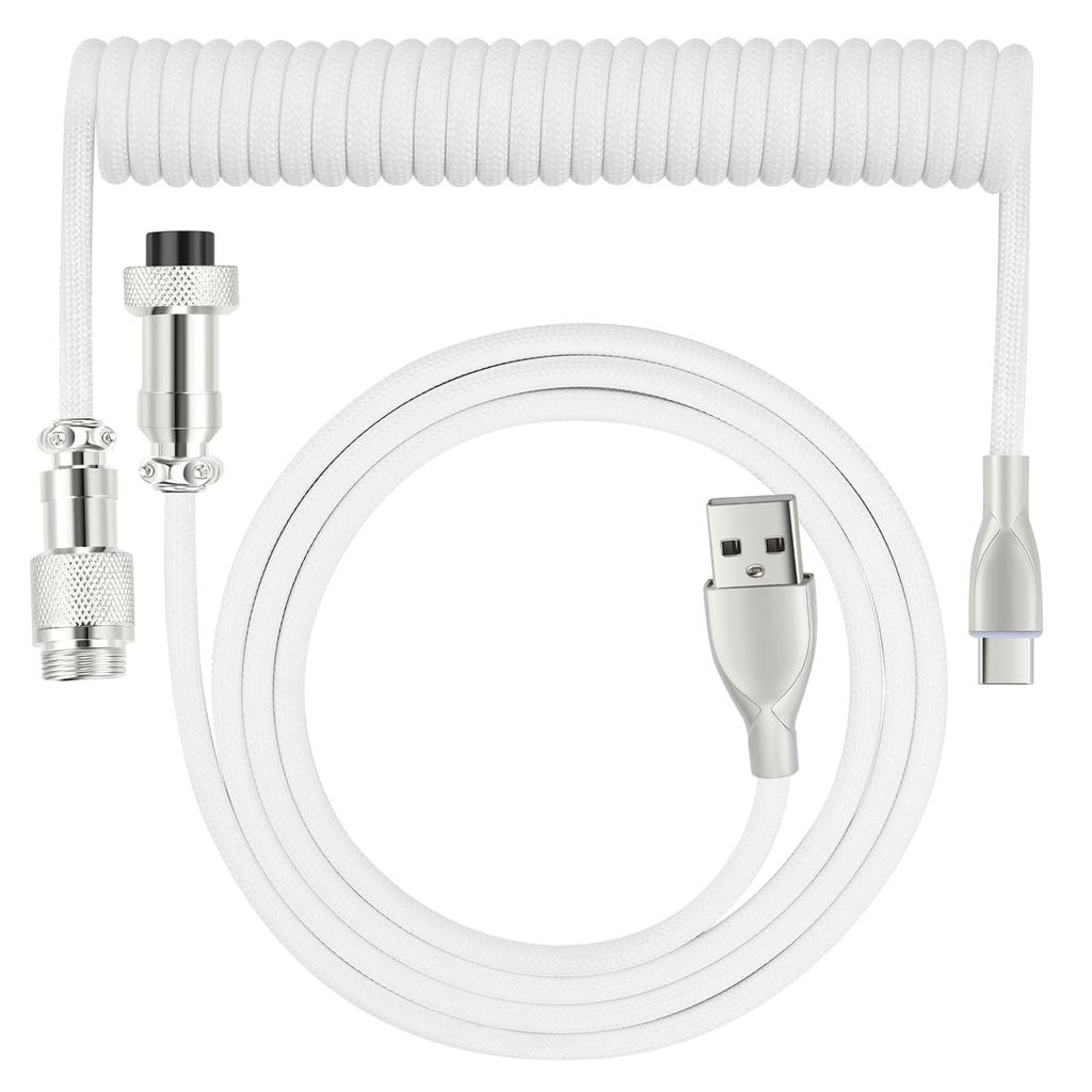WLGQ USB C Keyboard USB C To USB A Coiled Gaming Keyboard Cable with Braided Detachable Metal Aviator Connector Double Sleeve 6 Feet Cable, Cable,