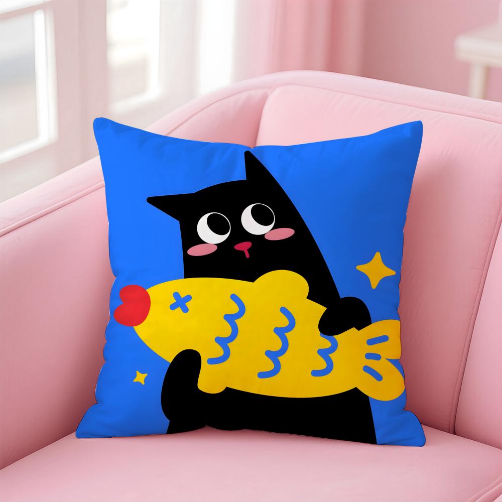 Cute cat illustration Cushion Cover Pillow Case Soft Friendly Fabric Concealed Zipper