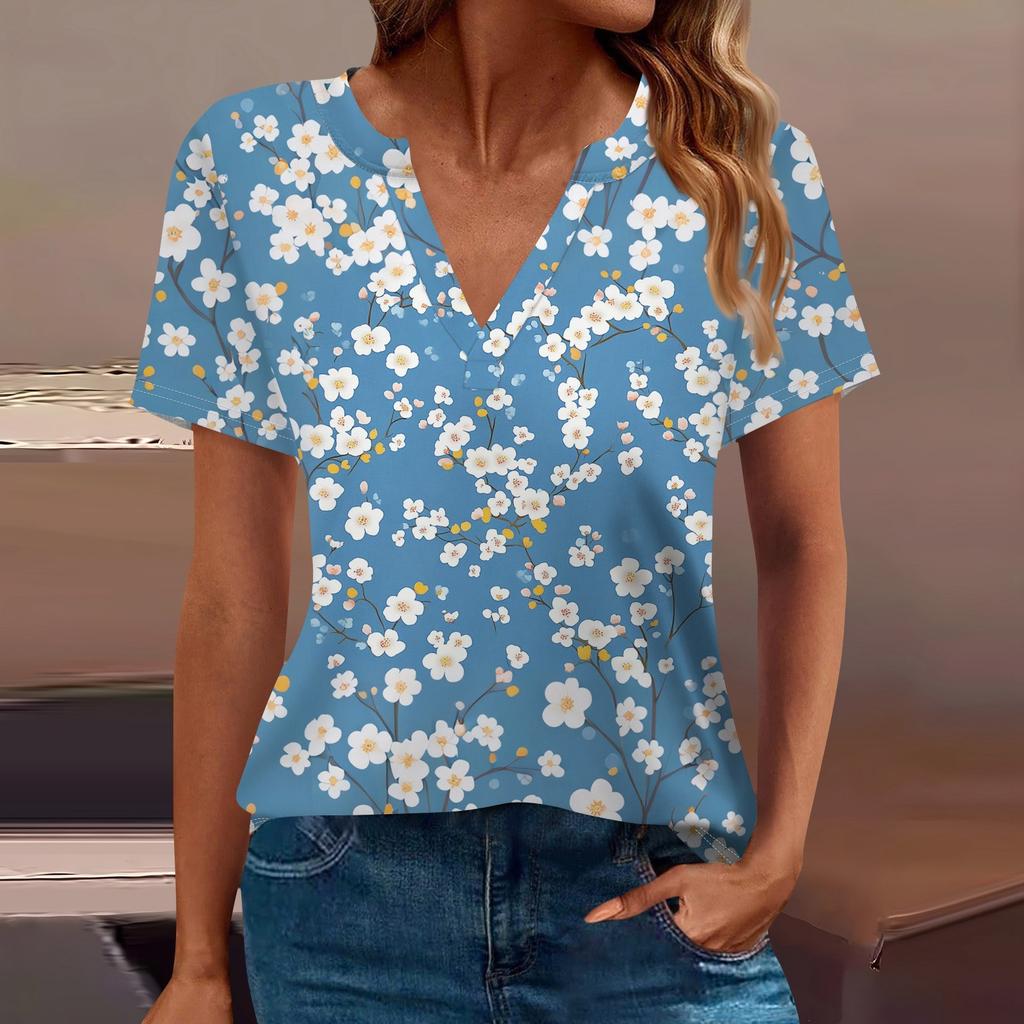 Women's T Shirt Tee Printed Short Sleeve Daily Weekend Fashion Basic V Neck Regular Top