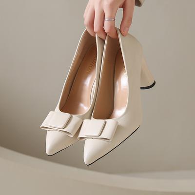 Модные весенне-осенние туфли-лодочки для женщин с острым носком, однотонные, элегантные женские туфли, модные кожаные туфли на массивном высоком каблуке, женские туфли для платья, для вечеринки