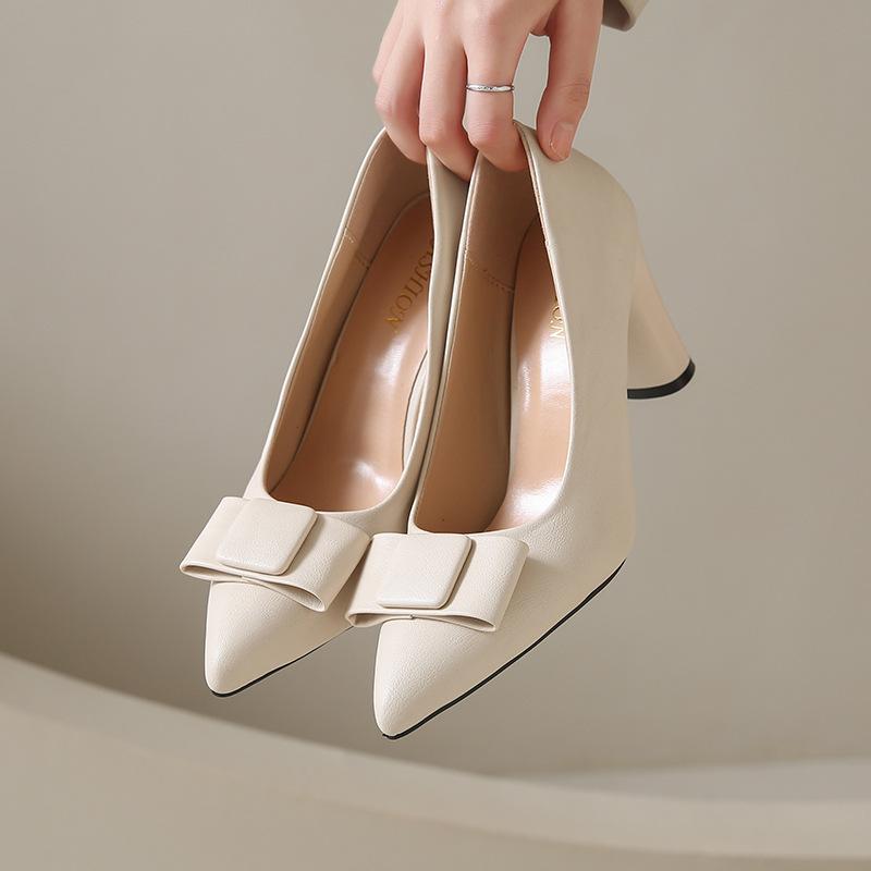 Модные весенне-осенние туфли-лодочки для женщин с острым носком, однотонные, элегантные женские туфли, модные кожаные туфли на массивном высоком каблуке, женские туфли для платья, для вечеринки