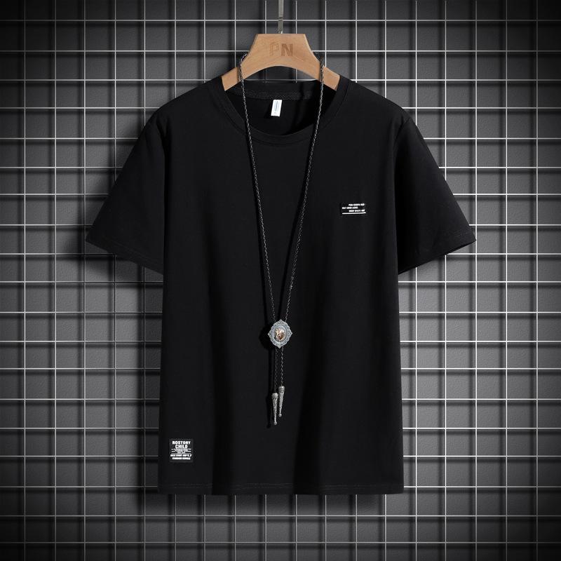 9XL футболка из чистого хлопка мужская свободная с большим круглым вырезом и однотонным спортивным низом с коротким рукавом