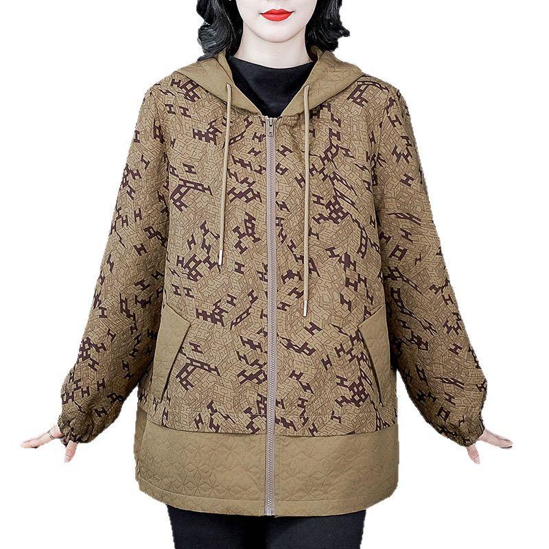 Plus Size Loose Print Hooded Sweatshirt for Mature Middle-Aged Women 2025 Spring/Summer Collection