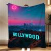Classic Landmark Hollywood Sign Throw Soft Coral Fleece Blanket 310gsm Fluffy Warm Throw for Sofa Bed Couch Bedroom Decor
