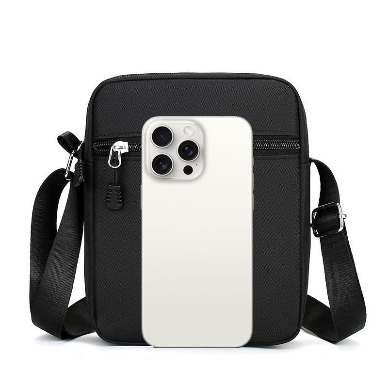 Men's Crossbody Messenger Bag - Oxford Cloth, Logo Print, Phone Holder, Mini Shoulder Bag